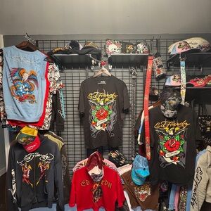 Ed Hardy Black Tee with Vibrant Rose Graphic